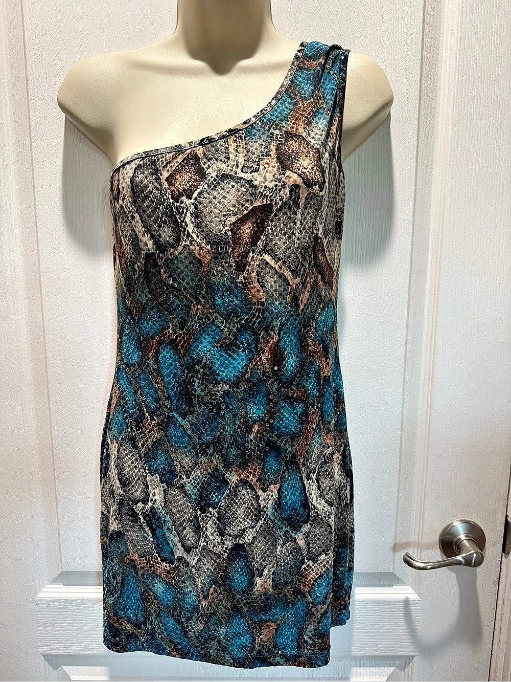 Y2K Wet Seal One-Shoulder Animal Print Mini Dress Size Medium
